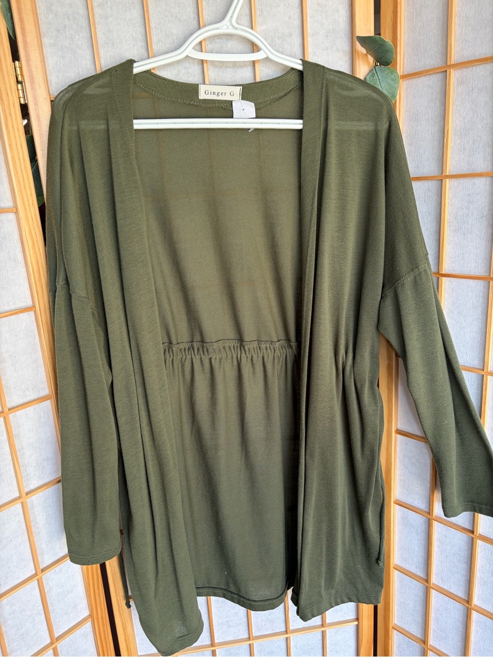 Ginger G Olive Open-Front Lightweight Cardigan
